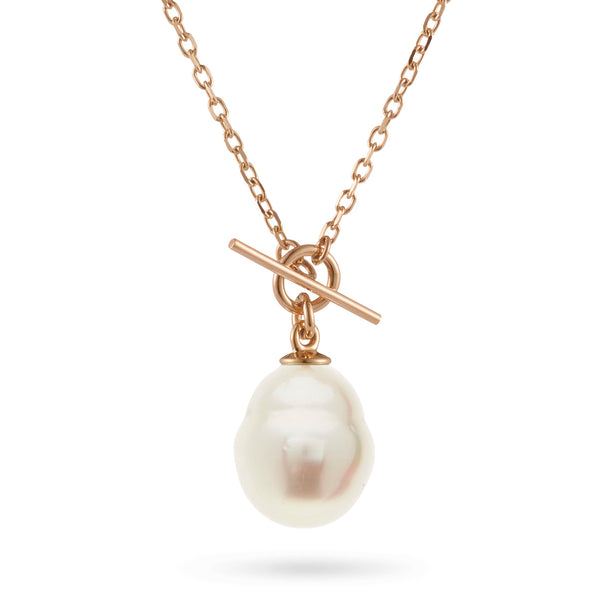 South Sea Pearl Baby T Bar Necklace in Rose Gold