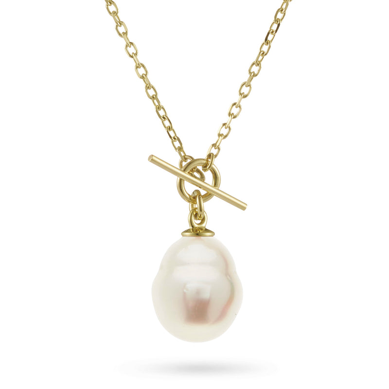 South Sea Pearl Baby T Bar Necklace in Yellow Gold