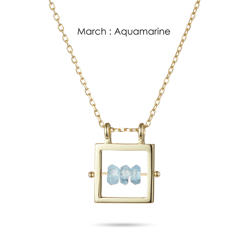 Square Birthstone Abacus Necklace in Yellow Gold