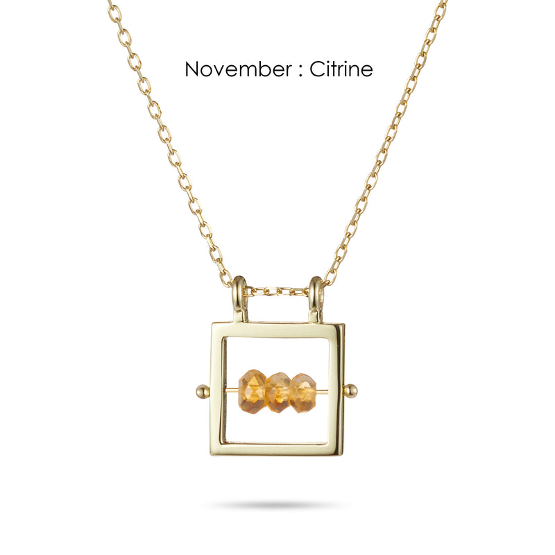 Square Birthstone Abacus Necklace in Yellow Gold