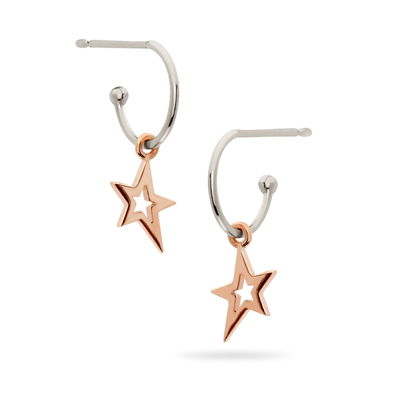 Lucky Star Hoop Earrings in Rose Gold and Sterling Silver