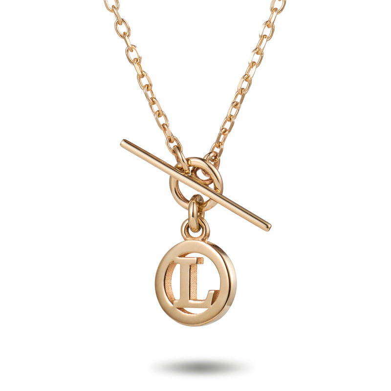Baby T Bar Initial Disc Necklace in Rose Gold