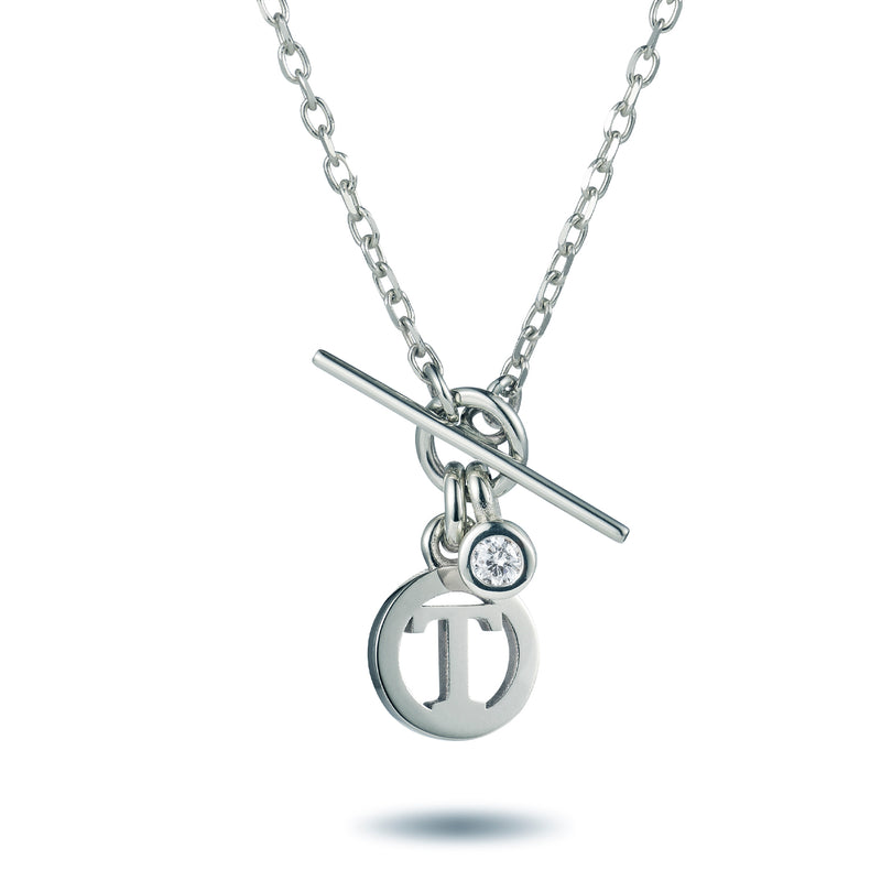 Diamond Drop Baby T Bar Initial Disc Necklace in Platinum