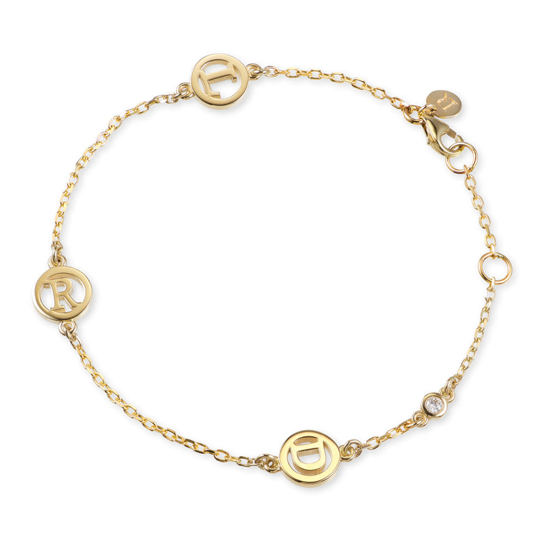 Triple Initial Disc Diamond Bracelet in Yellow Gold