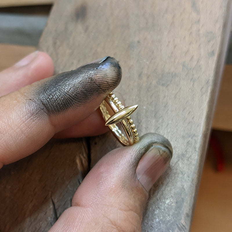 Catseye Stack Ring in Yellow Gold