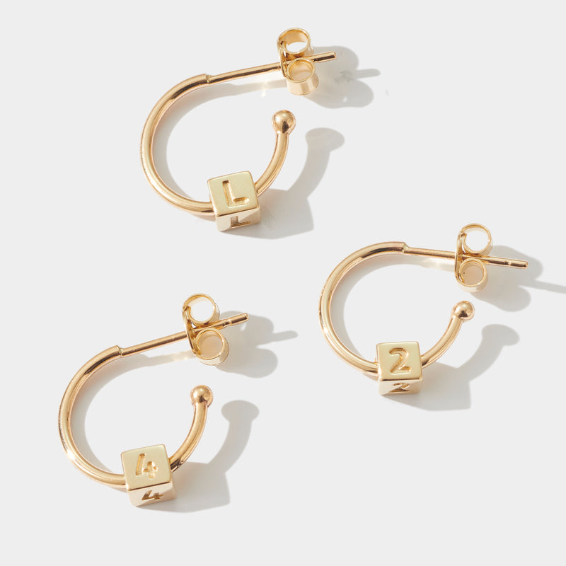Pair of Initial Cube Earrings in Yellow Gold