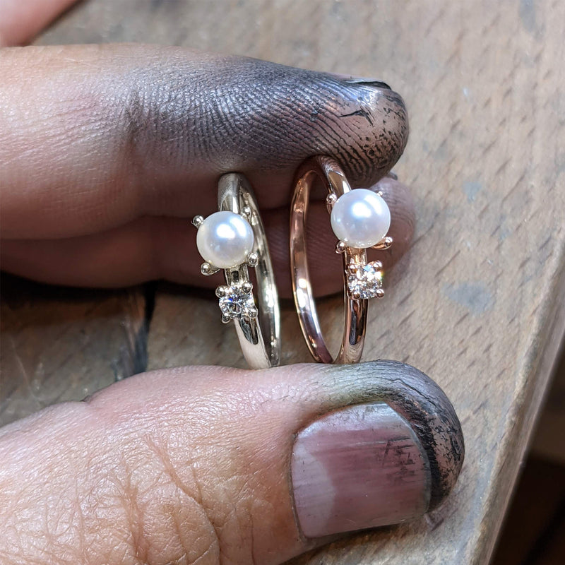 Lelani Pearl and Diamond Ring in White Gold