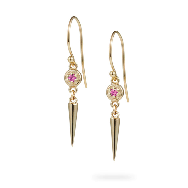 Luke Rose Jewellery gold pink sapphire drop earrings